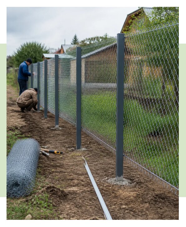Установка забора из рабицы для СНТ под ключ в Отрадном
